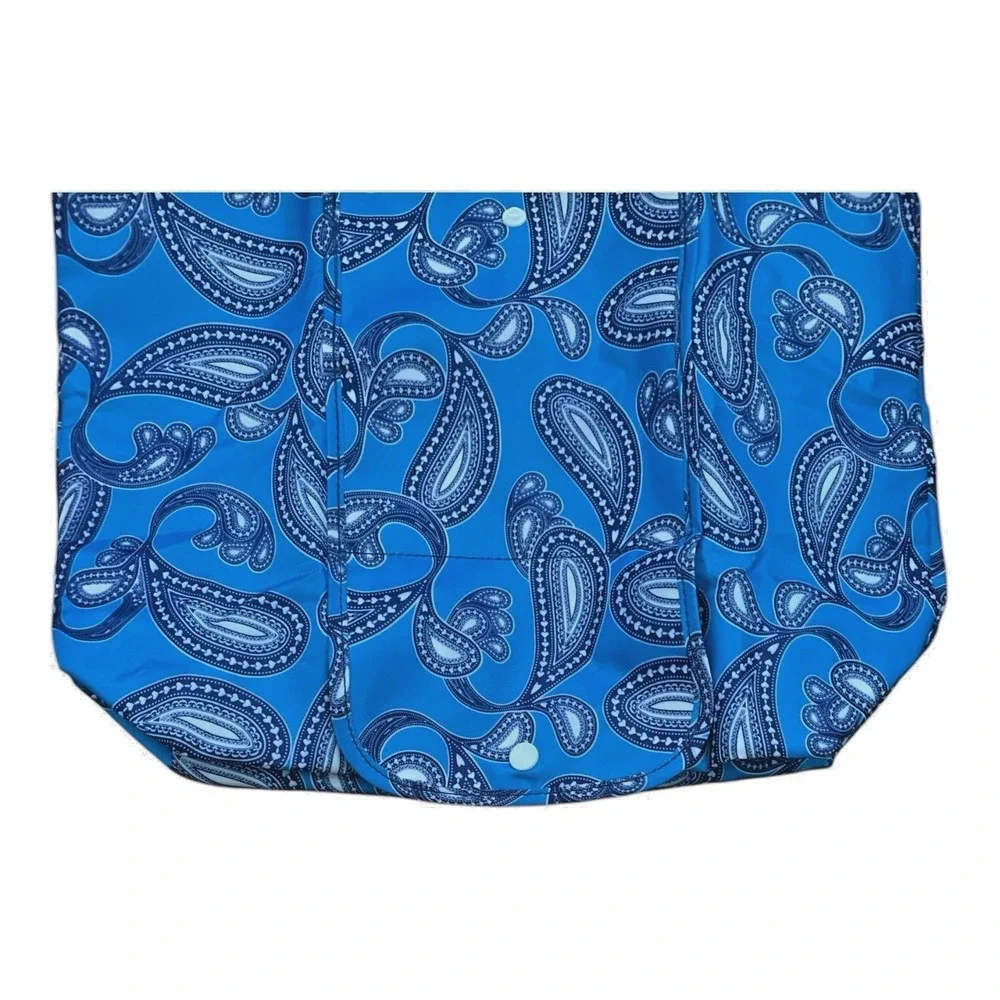 Unbranded Folding Reusable Tote Bag Set Paisley Polka‎ Dot Blue Tan 5 Piece Set
